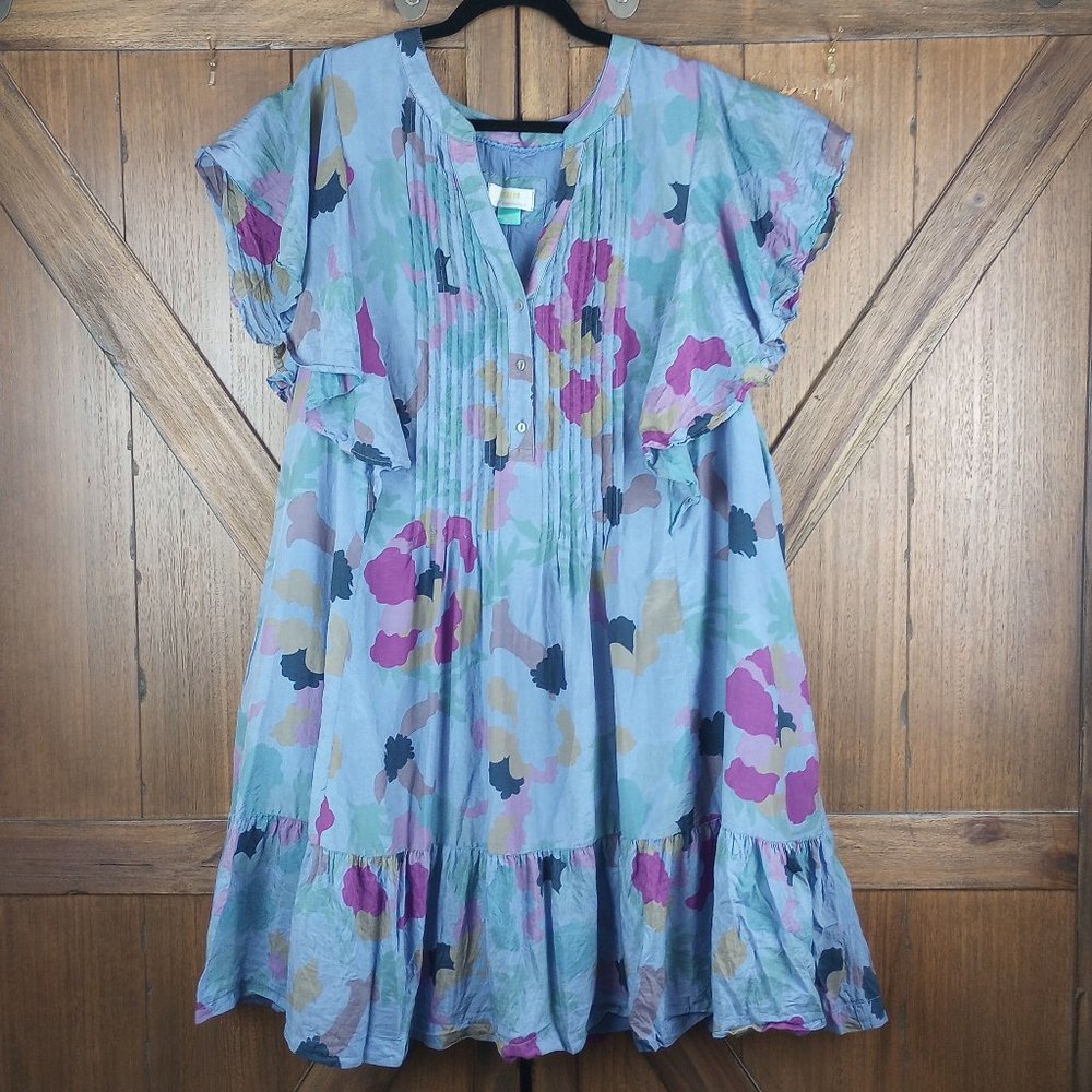 Maeve Anthropologie purple pintuck dress with ruffle hem 3x
